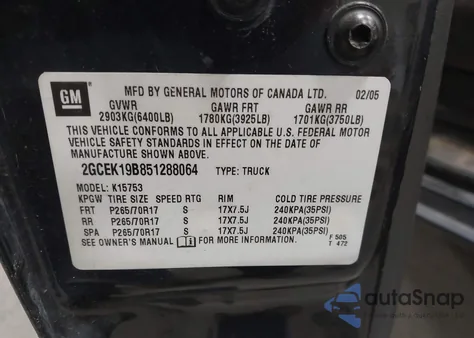 2005 Chevrolet Silverado 1500 Z71 z USA, uszkodzony, nr VIN 2GCEK19B851288064